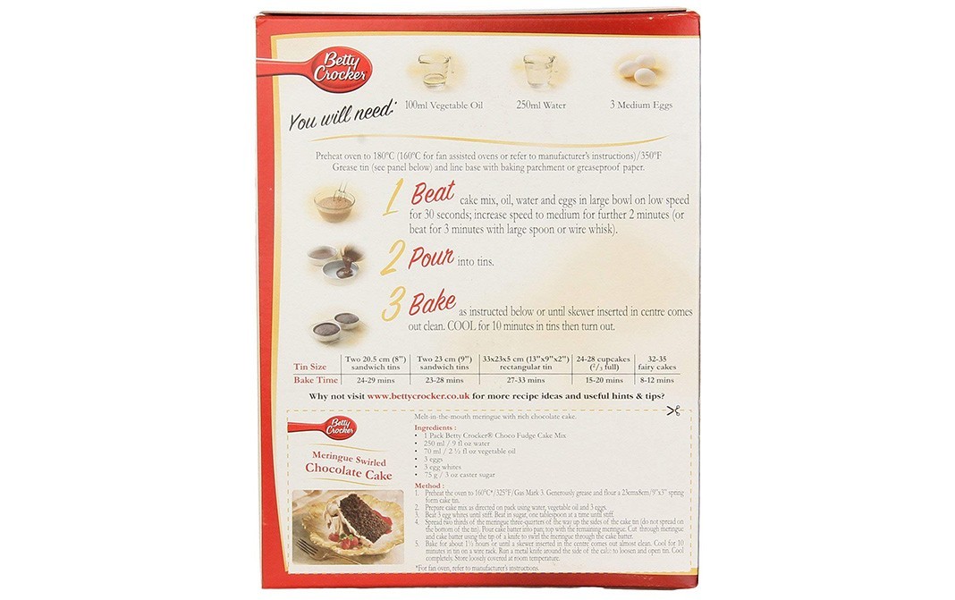Betty Crocker Choco Fudge Cake Mix Rich Chocolate Flavour   Box  475 grams